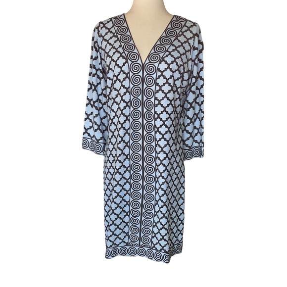 Gretchen Scott Bordertown Cornflower Blue Vneck Jersey Tunic Shift Dress - M - Picture 2 of 11